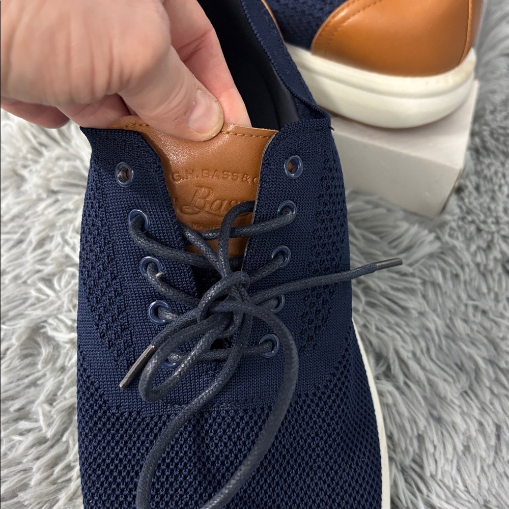 NWT G H Bass & Co Navy Knit Mesh Woven Sneakers Shoes Tan Brown Oxford Men’s 13 - Picture 16 of 16